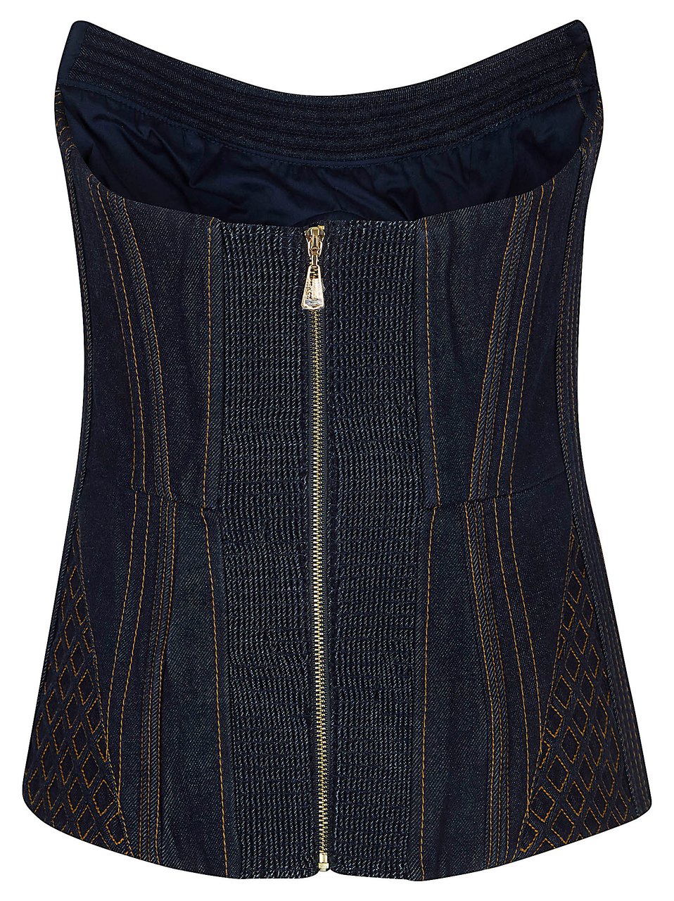 Zimmermann Rebellion Corded Denim Corset with V-Neckline and Exposed Topstitching Blauw