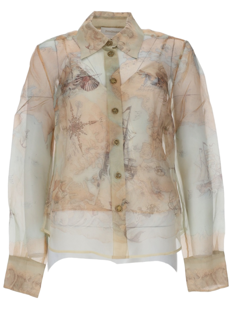 Zimmermann Sheer Lightweight Silk Shirt with Vintage-Inspired Print Neutraal