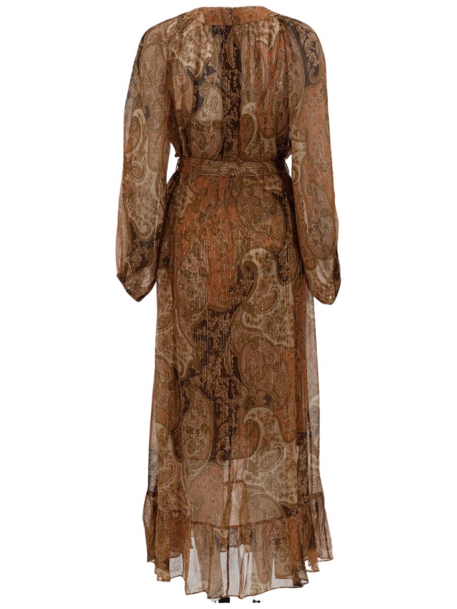 Zimmermann Carousel Linen-Silk Paisley Midi Dress Bruin