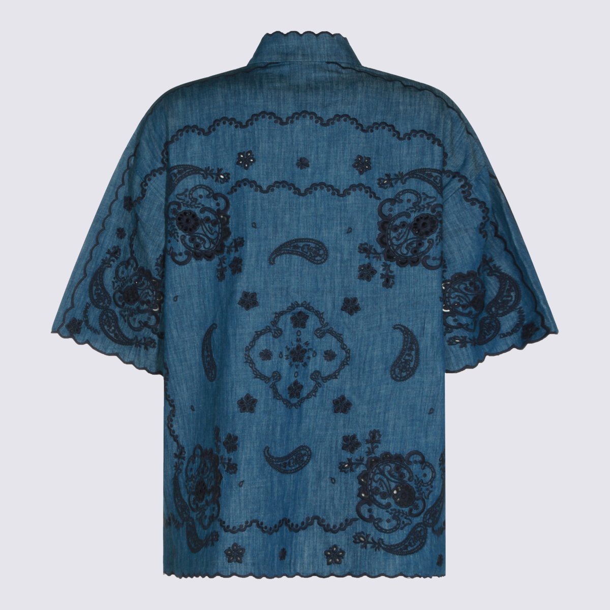 Zimmermann Blue Denim Shirt with Intricate Black Embroidery Zwart