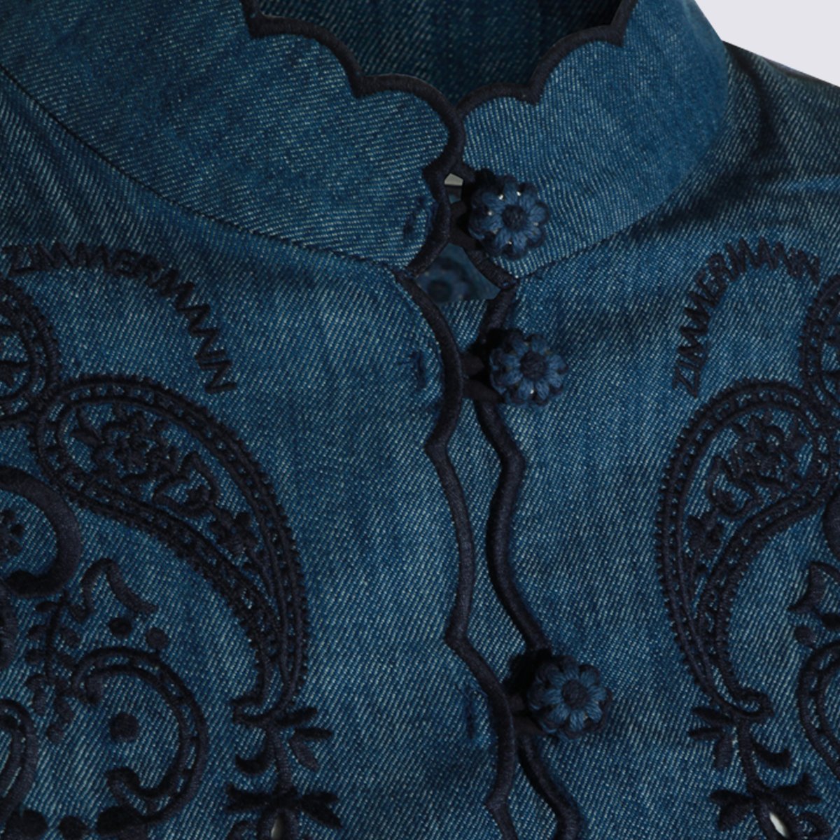Zimmermann Blue Denim Shirt with Intricate Black Embroidery Zwart