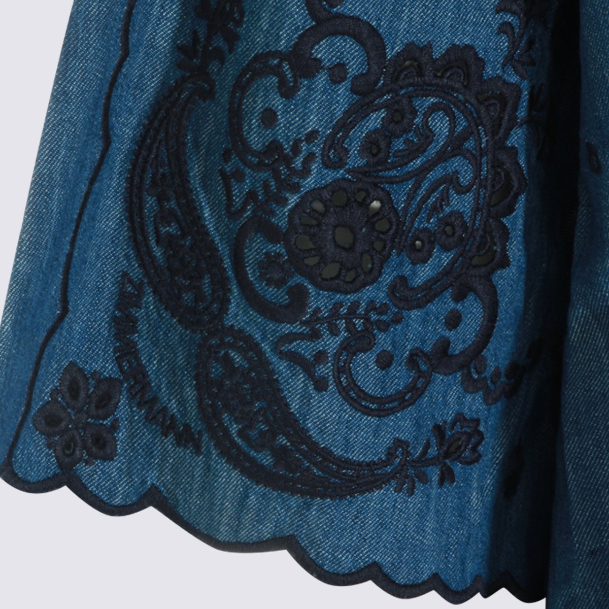 Zimmermann Blue Denim Shirt with Intricate Black Embroidery Zwart
