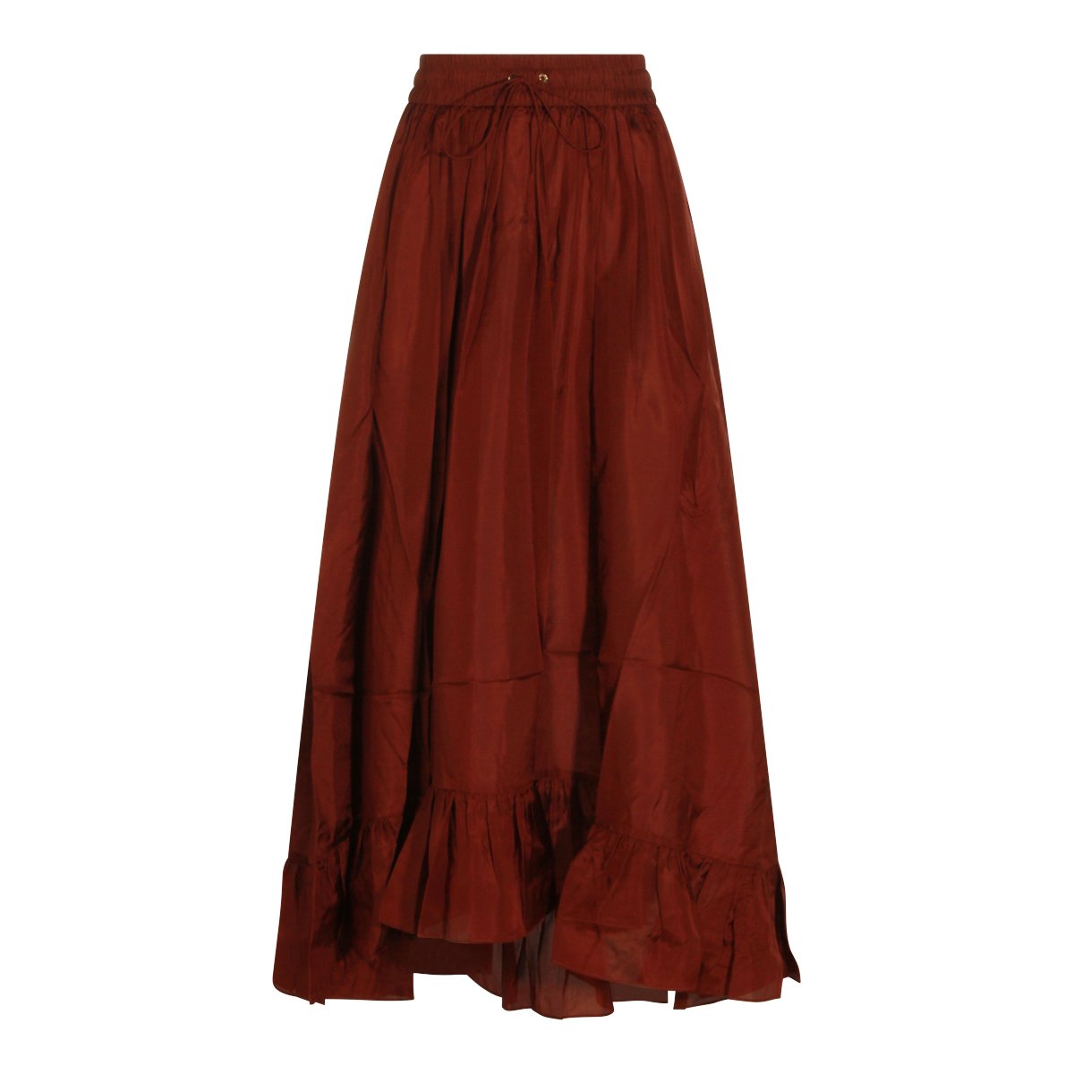 Zimmermann Maxi Red Silk Skirt With Ruffled Hem And Drawstring Waist Rood