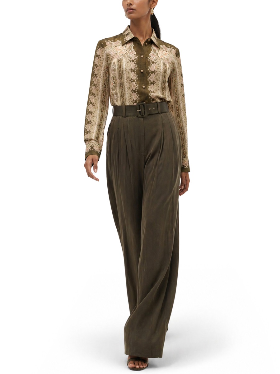 Zimmermann Luna Paisley Floral Vertical Stripes Shirt Blouse Bruin