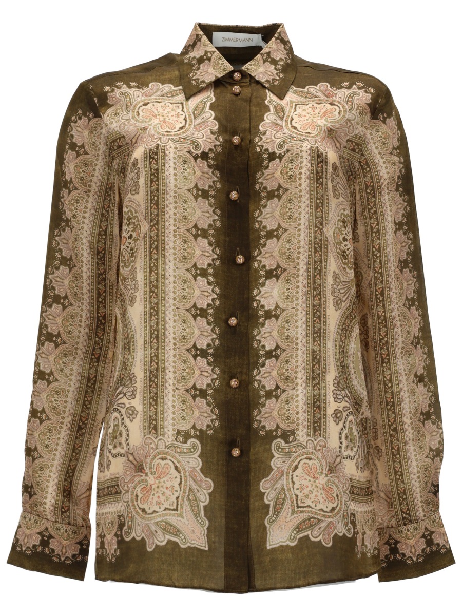 Zimmermann Luna Paisley Floral Vertical Stripes Shirt Blouse Bruin