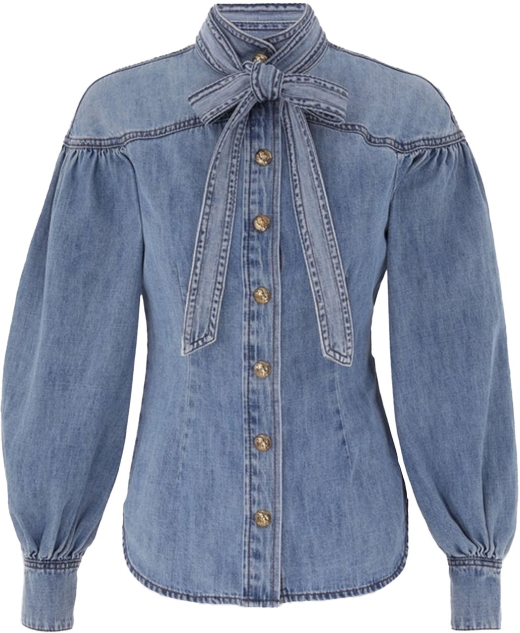 Zimmermann DENIM TIE NECK BLOUSE Blauw
