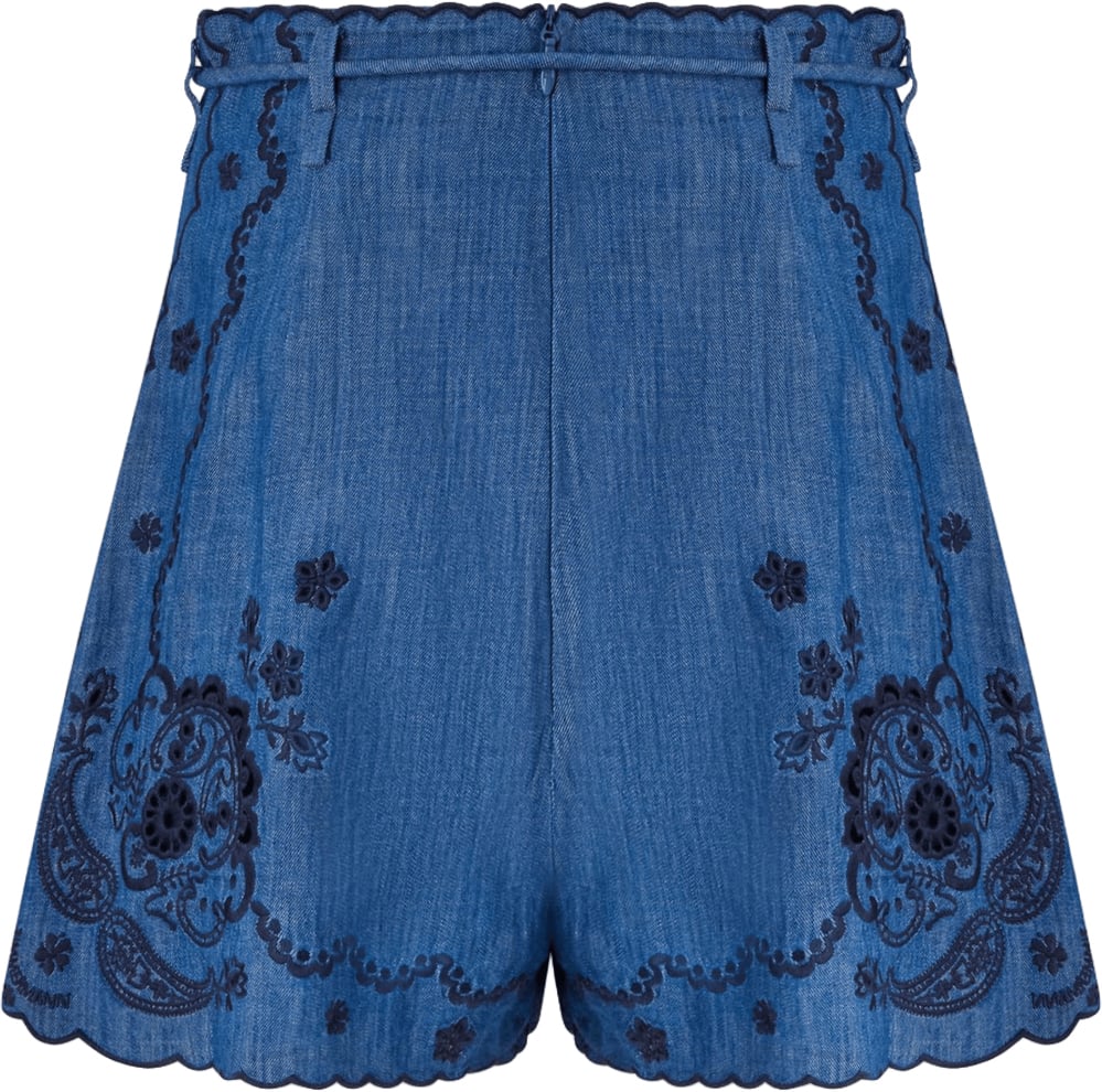 Zimmermann ASTER EMBROIDERED DENIM SHORTS Blauw