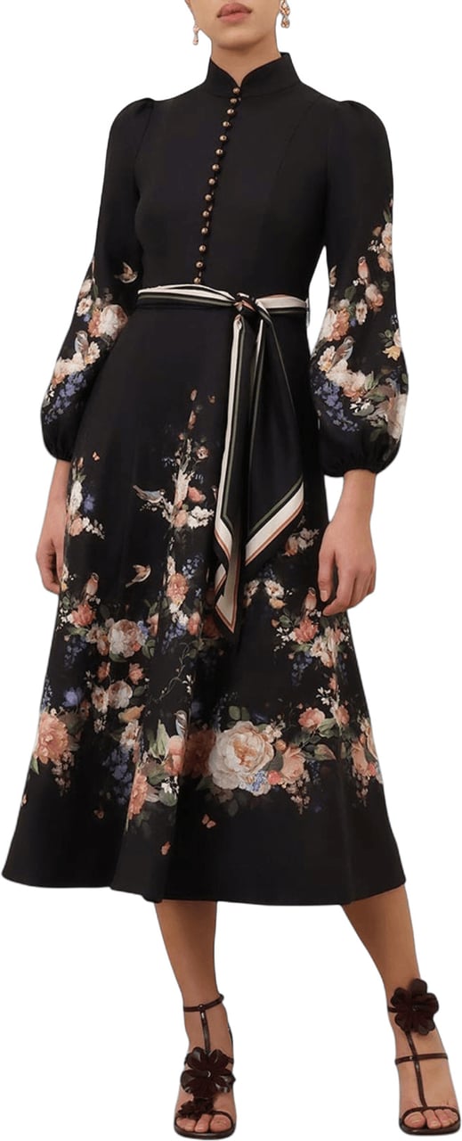 Zimmermann VALIANT BUTTON MIDI DRESS Zwart