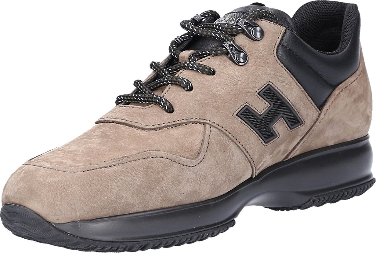 HOGAN Men Sneaker Nubuck Smooth Leather Logo Metallic Beige - Hardy Bruin