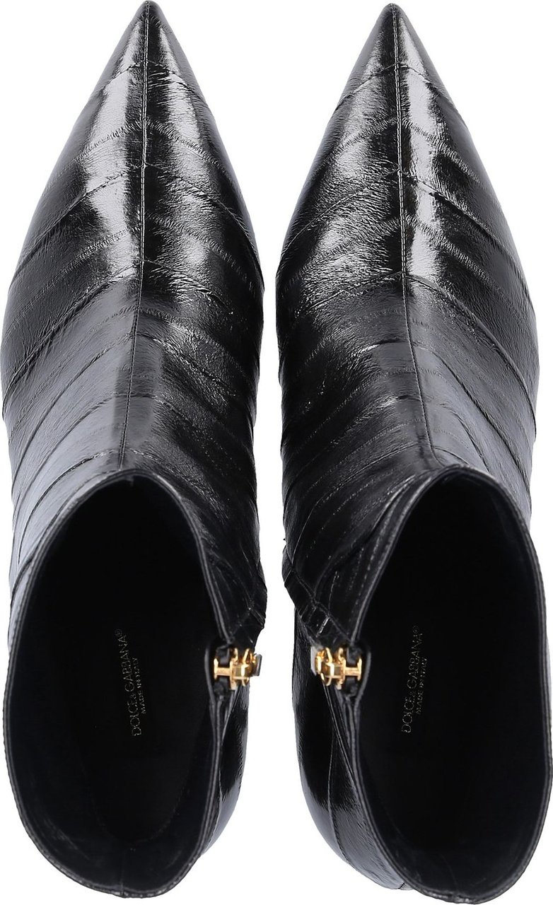 Dolce & Gabbana Ankle Boots Dg Eel Leather Logo Black Fiesta Zwart