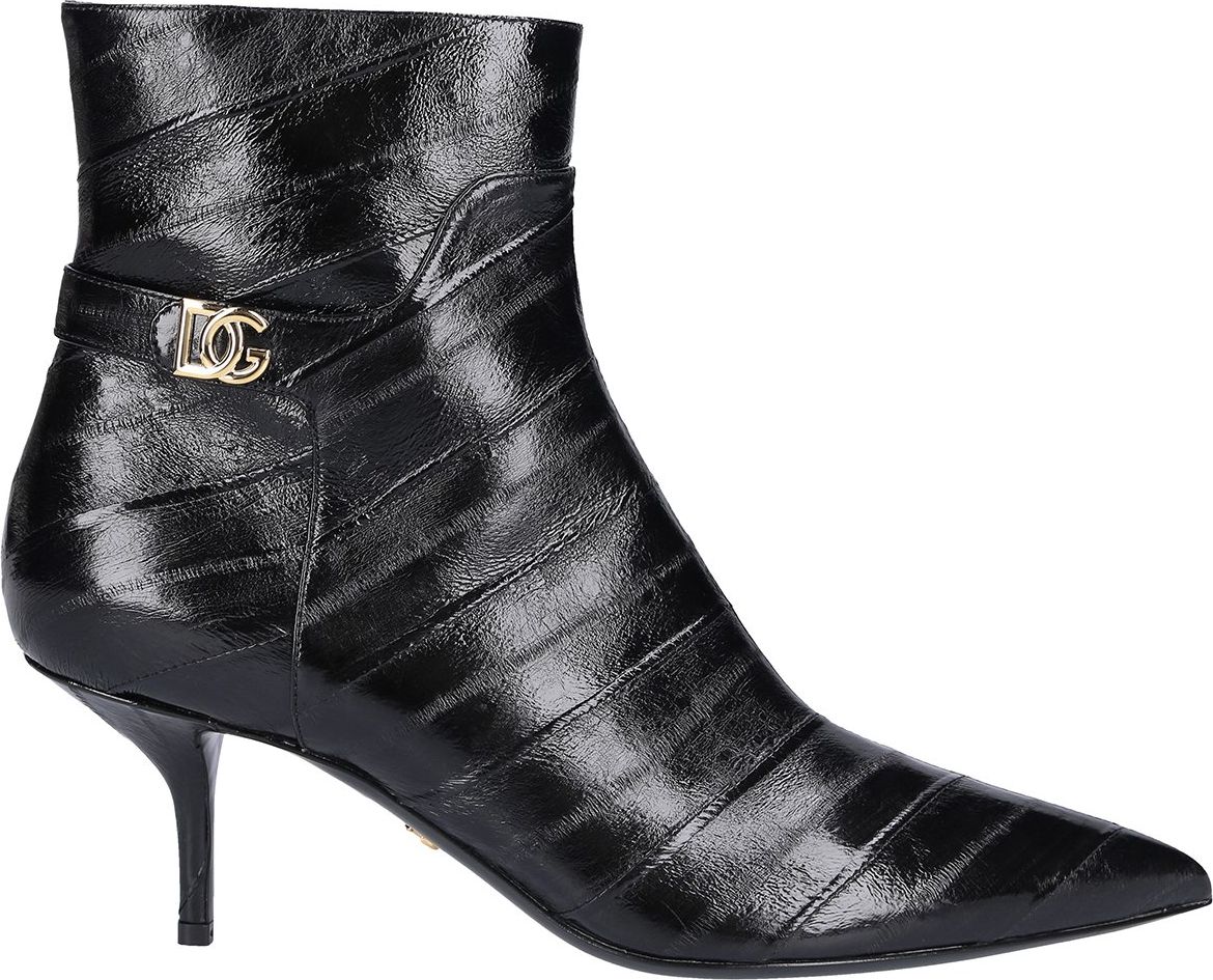 Dolce & Gabbana Ankle Boots Dg Eel Leather Logo Black Fiesta Zwart