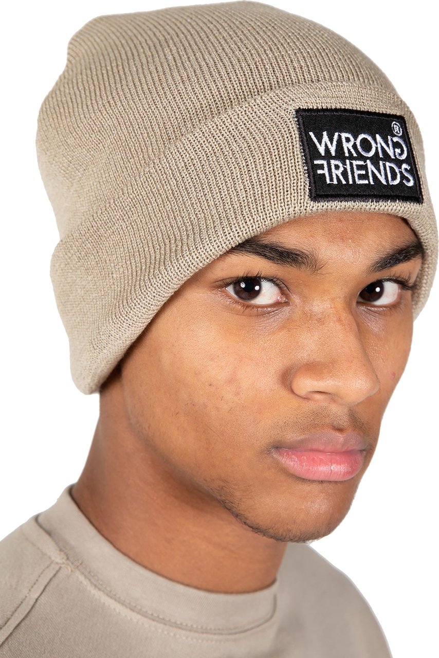 Wrong Friends Classic logo beanie muts Taupe