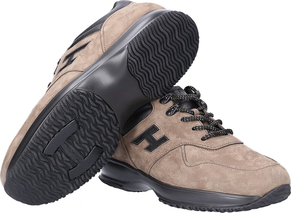 HOGAN Men Sneaker Nubuck Smooth Leather Logo Metallic Beige - Hardy Bruin