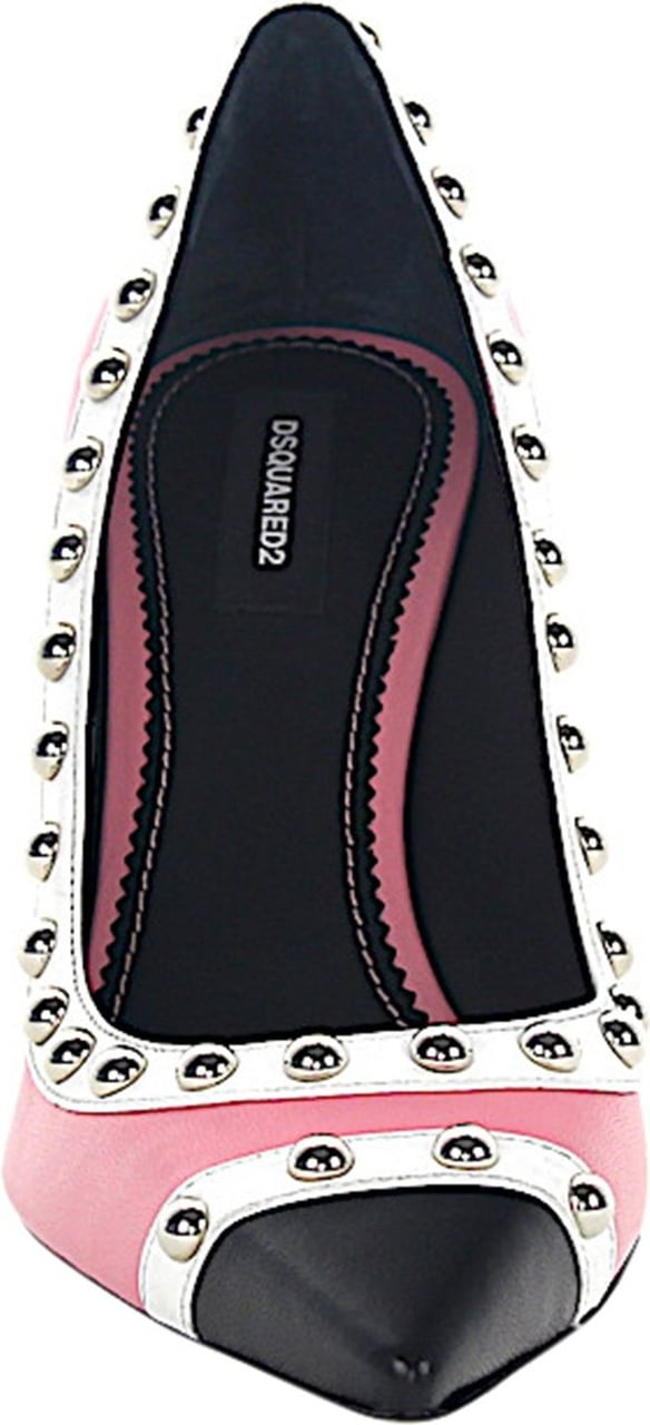 Dsquared2 Women Pumps 's ROCK Nappa Leather Pink Black White Rivets Silver - Doral Zwart