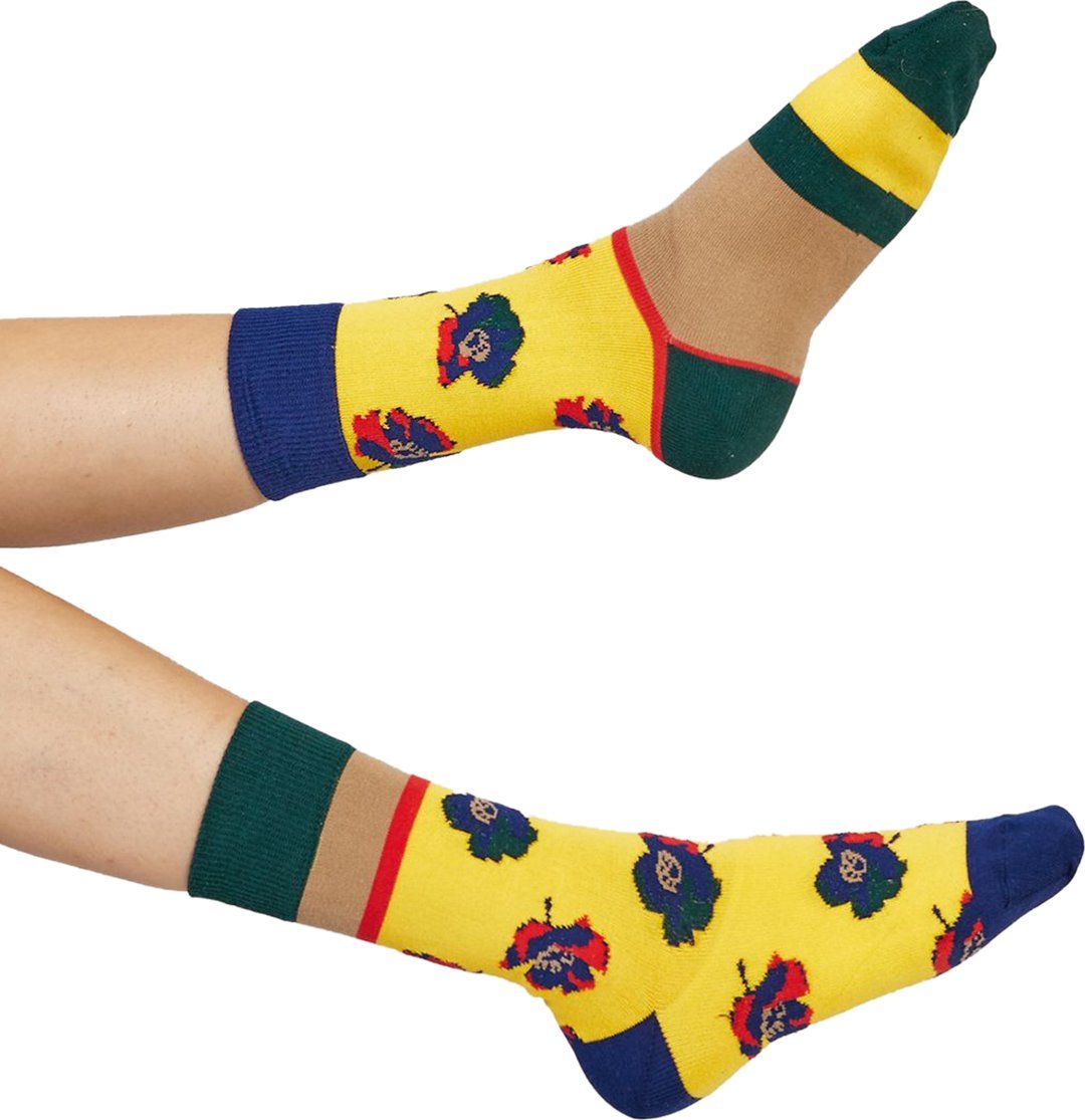 Sacai Yellow And Blue Flower Socks Geel