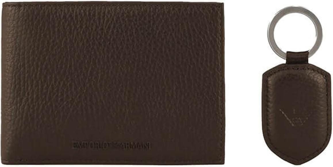 Emporio Armani Brown Leather Wallet+keychain Set Brown Bruin