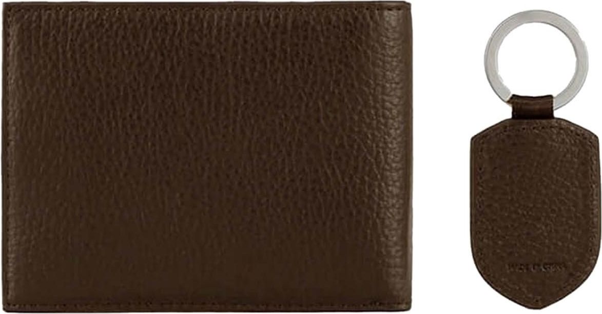 Emporio Armani Brown Leather Wallet+keychain Set Brown Bruin