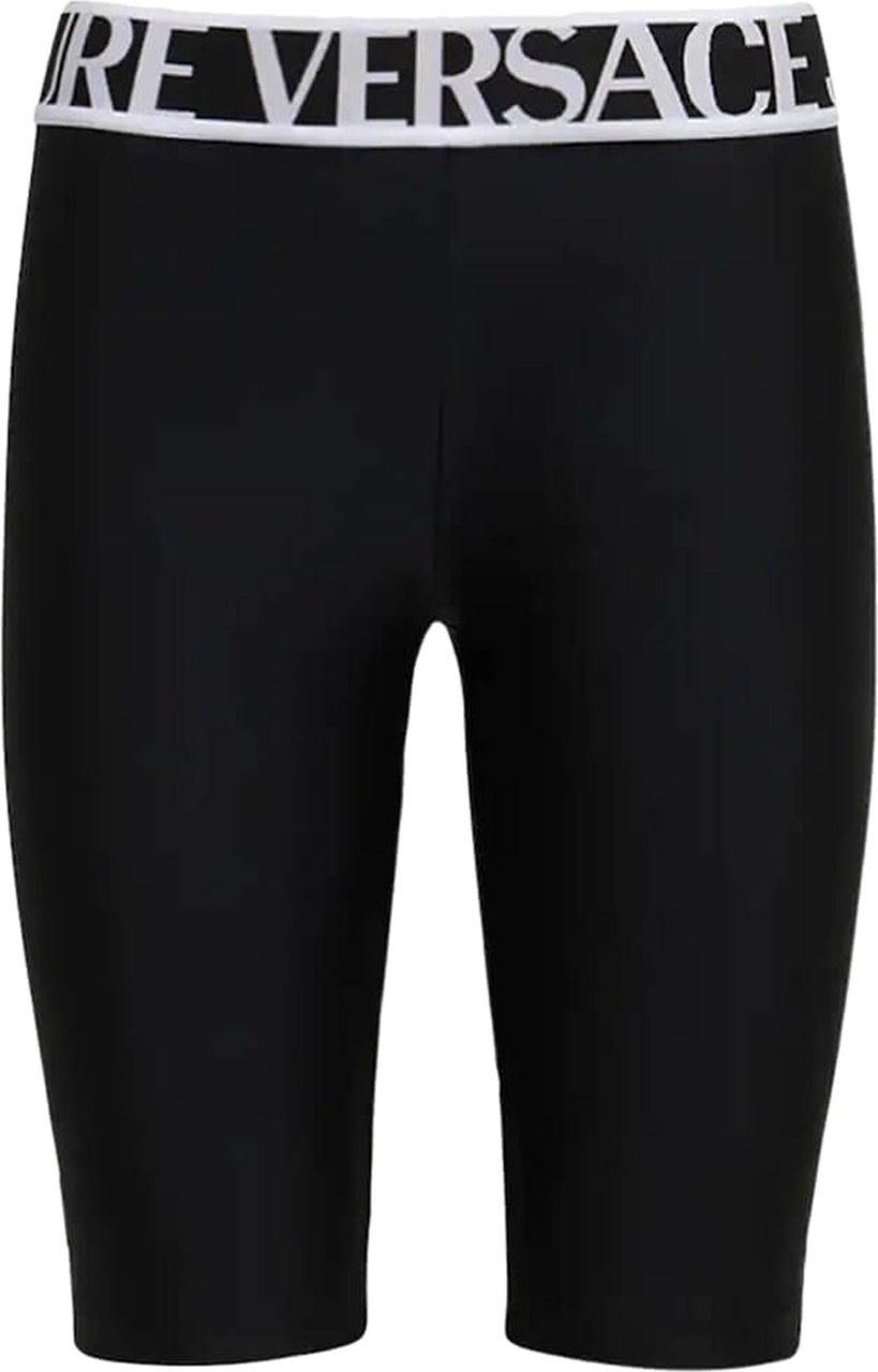 Versace Jeans Couture Black Biker Shorts With Logo Black Zwart