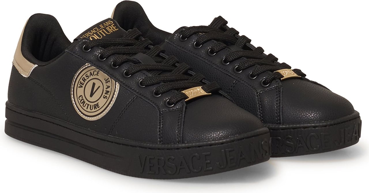 Versace Jeans Couture Black Logo Gold Sneaker Zwart