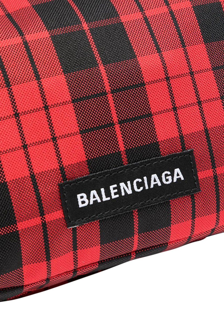 Balenciaga Plaid Print Logo Belt Bag Rood