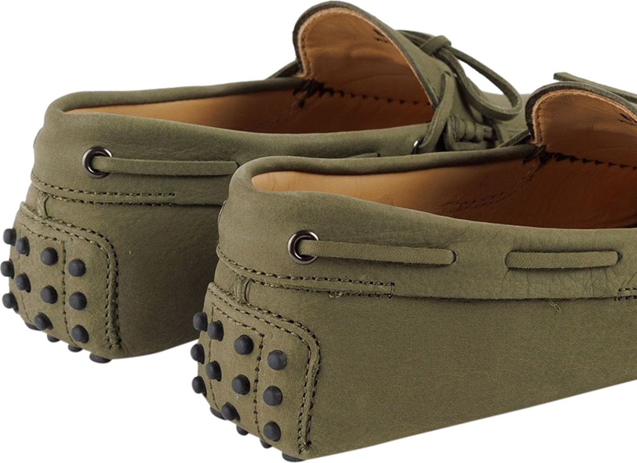 Tod's Gommino Driving Shoes In Green Nubuck Beige