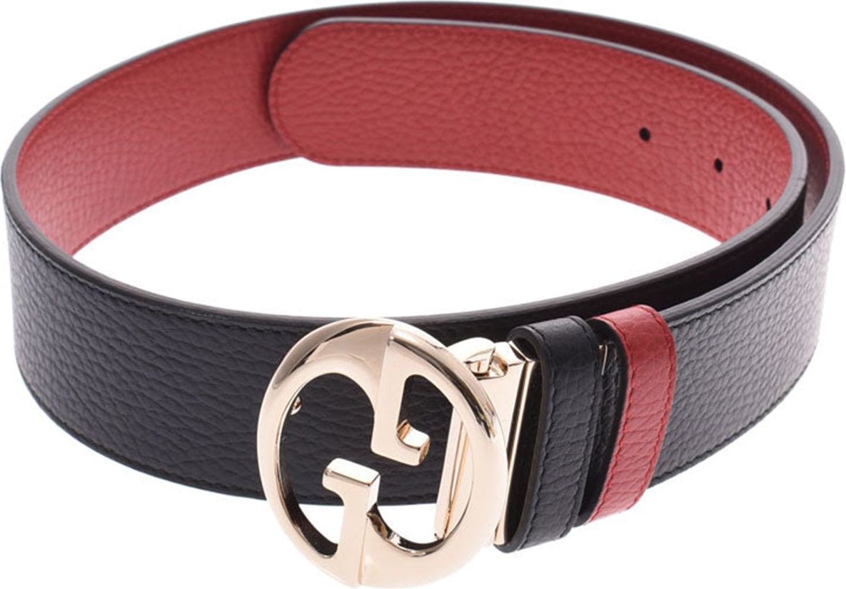 Gucci Gucci Reversible Belt Black and Red Woman Dollar Calf Leather Mod. 450000 CAO2G Zwart
