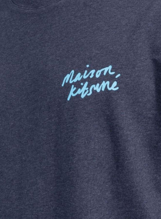 Maison Kitsuné Mini Handwriting Classic T-shirt Navy Melange Blauw
