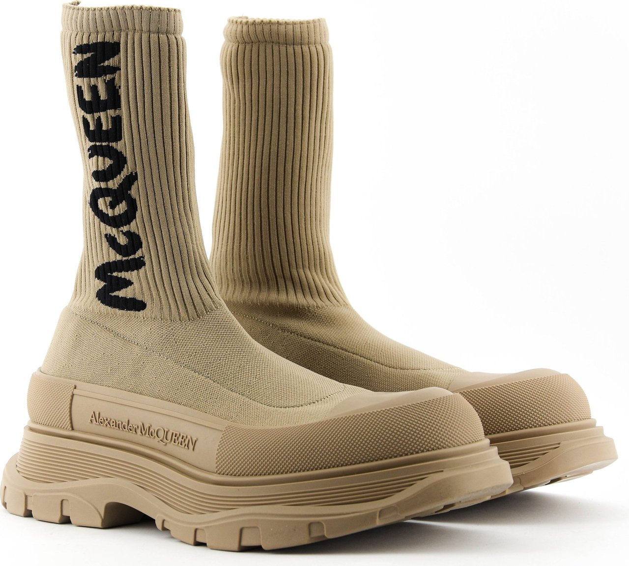 Alexander McQueen Tread Knit Boot B Beige