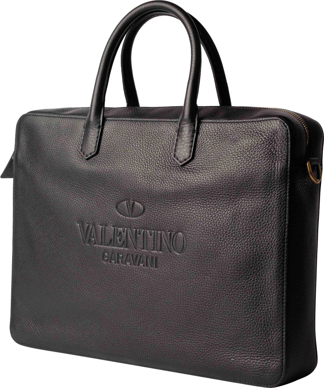 Valentino Black Leather Brief Case Zwart