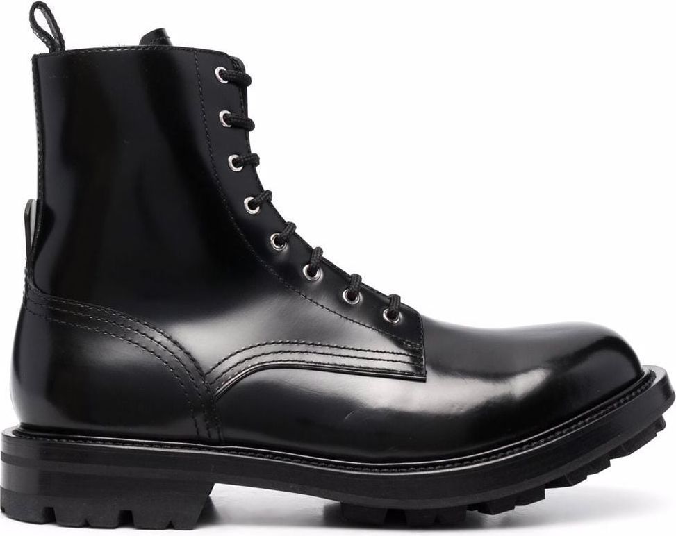 Alexander McQueen Leather Worker Boots Zwart
