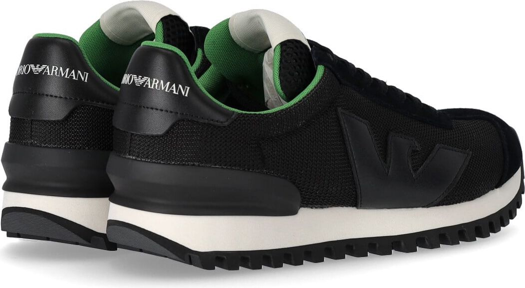 Emporio Armani Black Green Mesh Sneaker Black Zwart