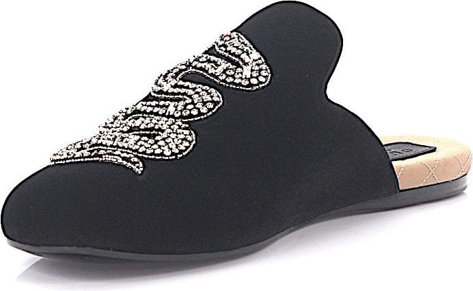 Gucci Slip On Shoes Textile Rhinestone Brooch Black Cortez Zwart