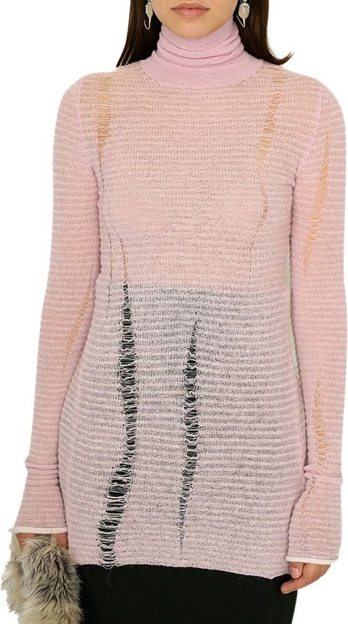 MM6 Maison Margiela Distressed Turtleneck Knit Soft Pink Roze