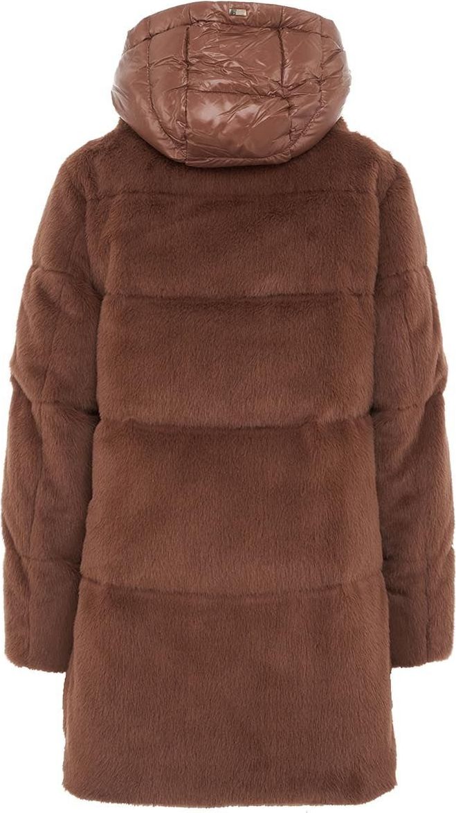 Herno Down Jacket With Eco Fur Brown Bruin