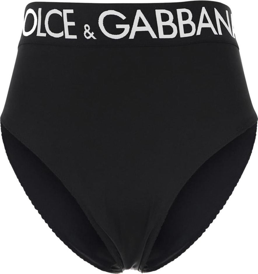 Dolce & Gabbana High Waist Satin Briefs With Logoed Elastic Zwart