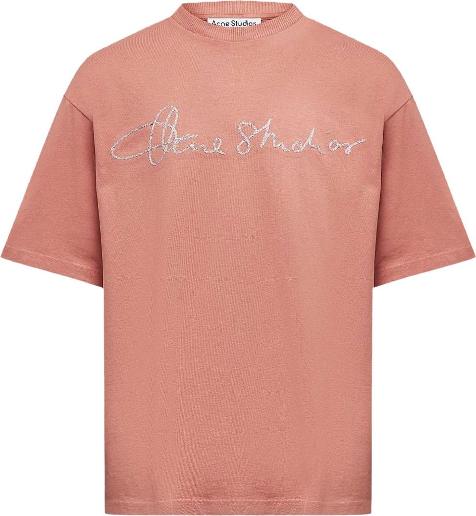 Acne Studios Edlund Lurex Logo T-shirt Roze