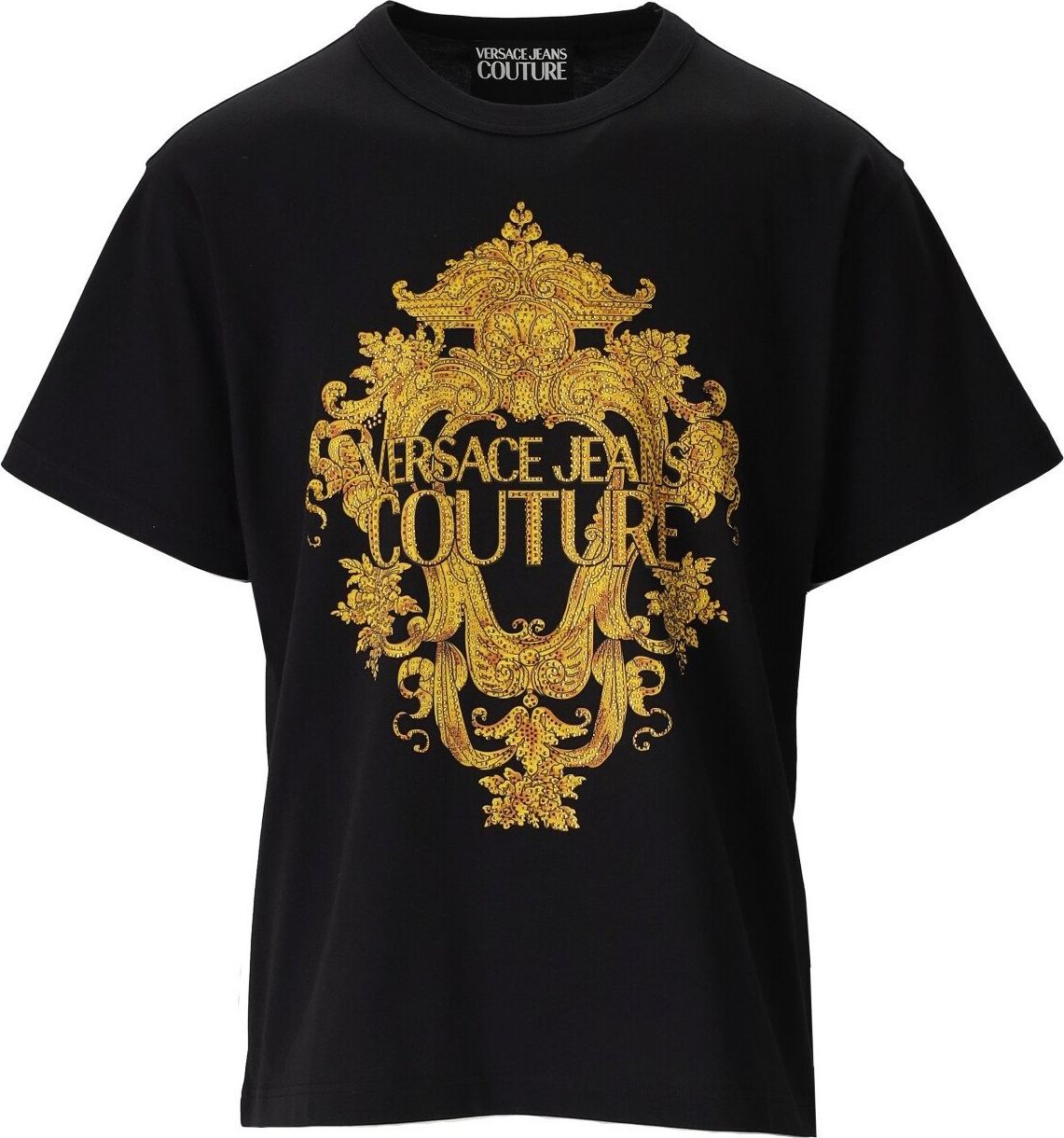 Versace Jeans Couture Baroque Crystal Black Gold T-shirt Black Zwart