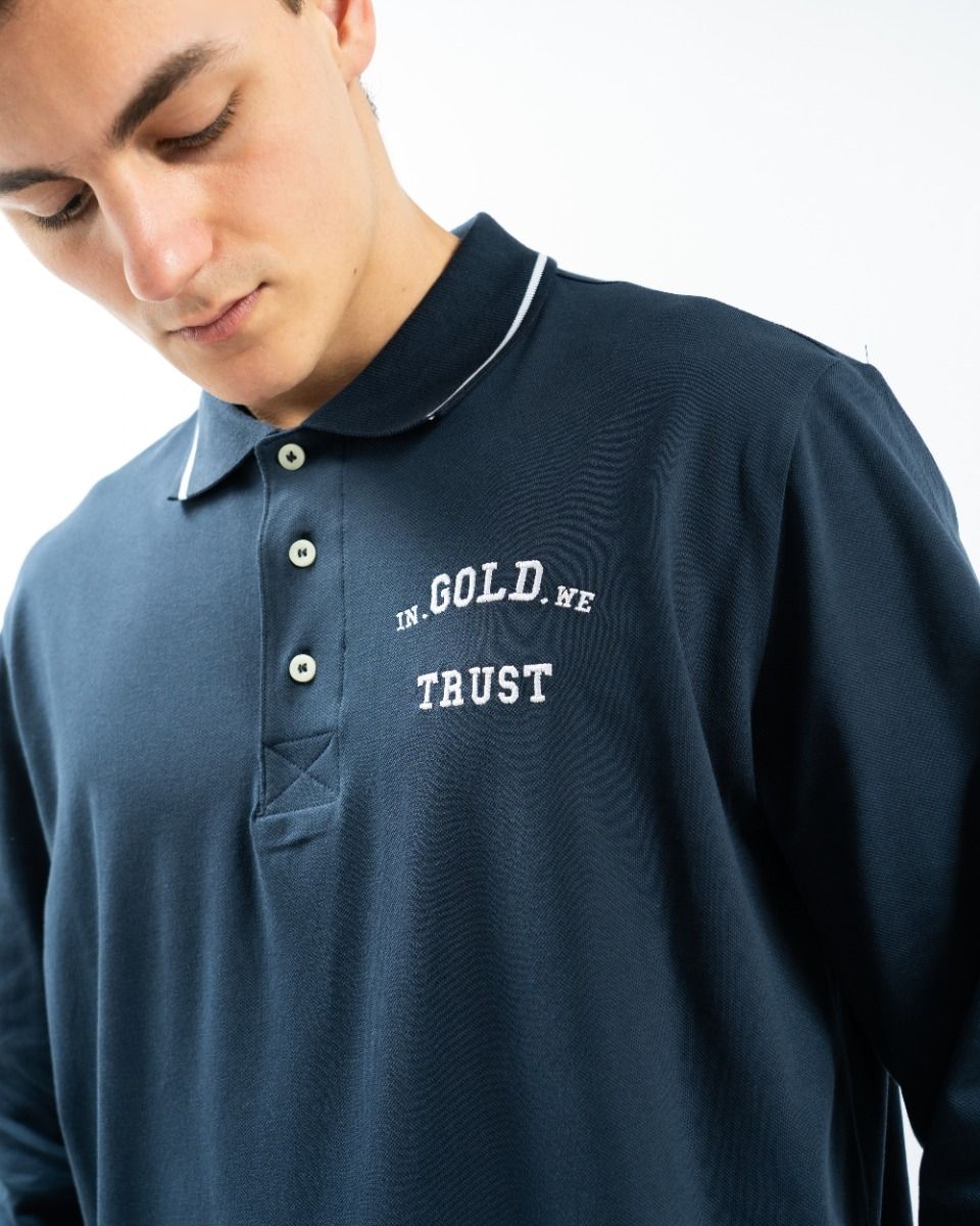 In Gold We Trust The Boris LS Polo Total Eclipse Blauw