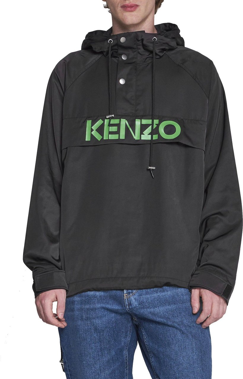 Kenzo Kenzo Hoodded Logo Jacket Zwart