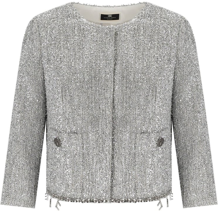 Elisabetta Franchi Silver Cropped Jacket With Charms Silver
