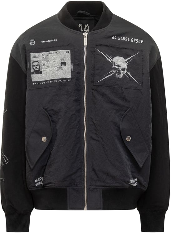 44 Label Group 44 Label Group Bomber Nero con Patch e Ricami