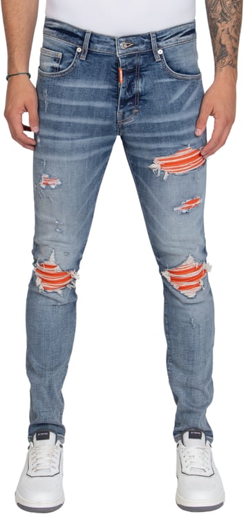 My Brand Orange Ripped Biker Jeans Heren