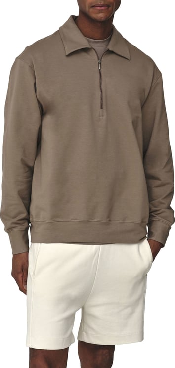 Valenza Cotton Polo Zip Sweater Lead Grey