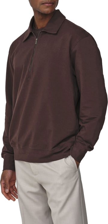Valenza Cotton Polo Zip Sweater Ebony Brown