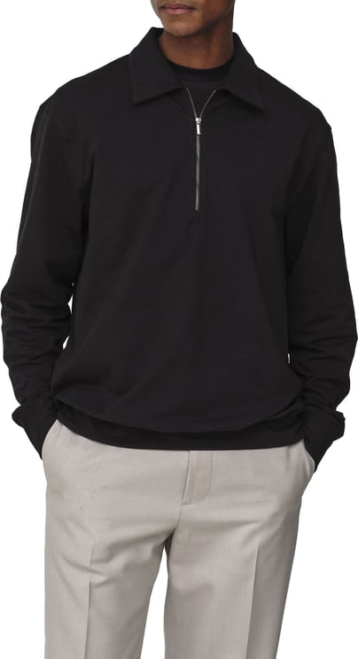 Valenza Stretch Polo Zip Sweater Black