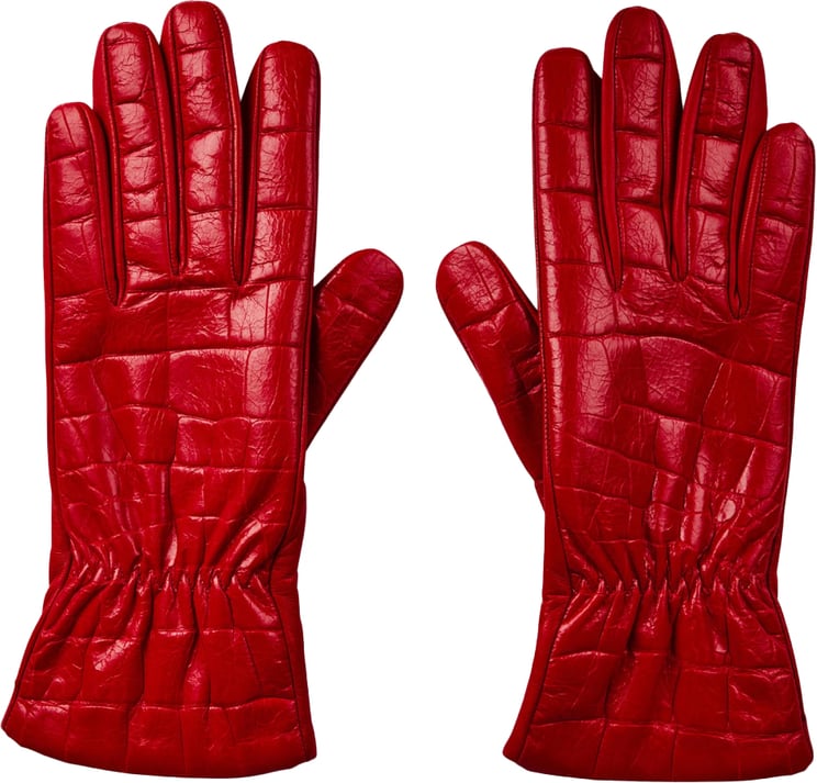 Bottega Veneta Croc Embossed Logo Leather Gloves