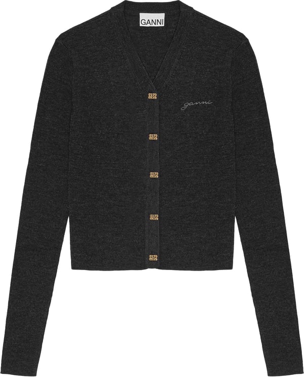 Ganni gilet grijs knoop goud