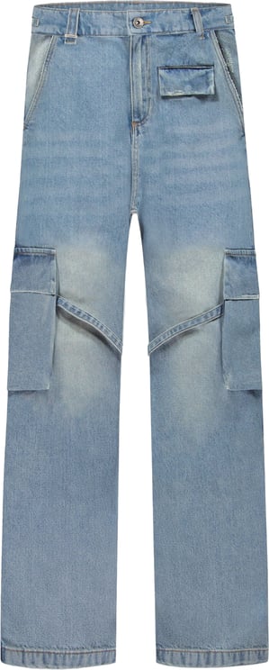 FLÂNEUR Phone Pocket Cargo Pants Light Blue Denim