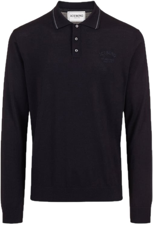 Iceberg polo wol lange mouw zwart