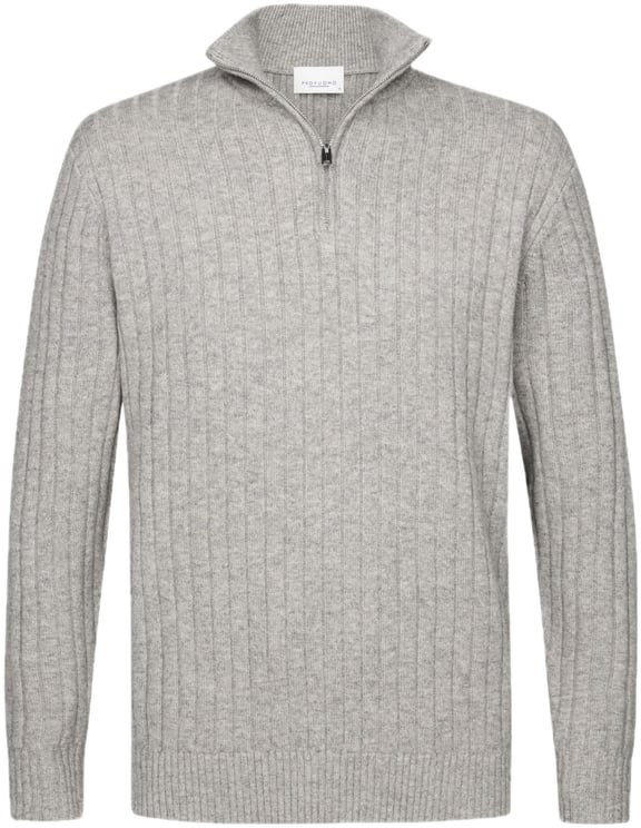 Profuomo Grijze wol blend rib half zip